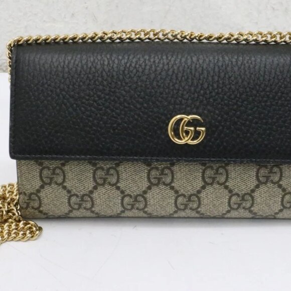 Gucci GG Marmont Bi Color Wallet on Chain Ebony Black Beige - Picture 1 of 15
